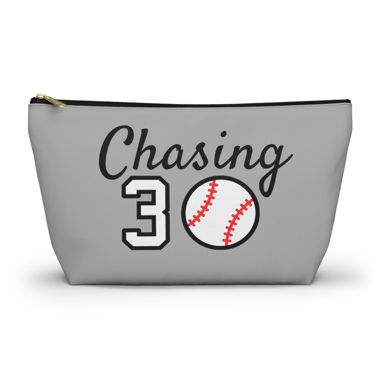 Chasing 30 Gray Zippered Pencil Cosmetic Pouch