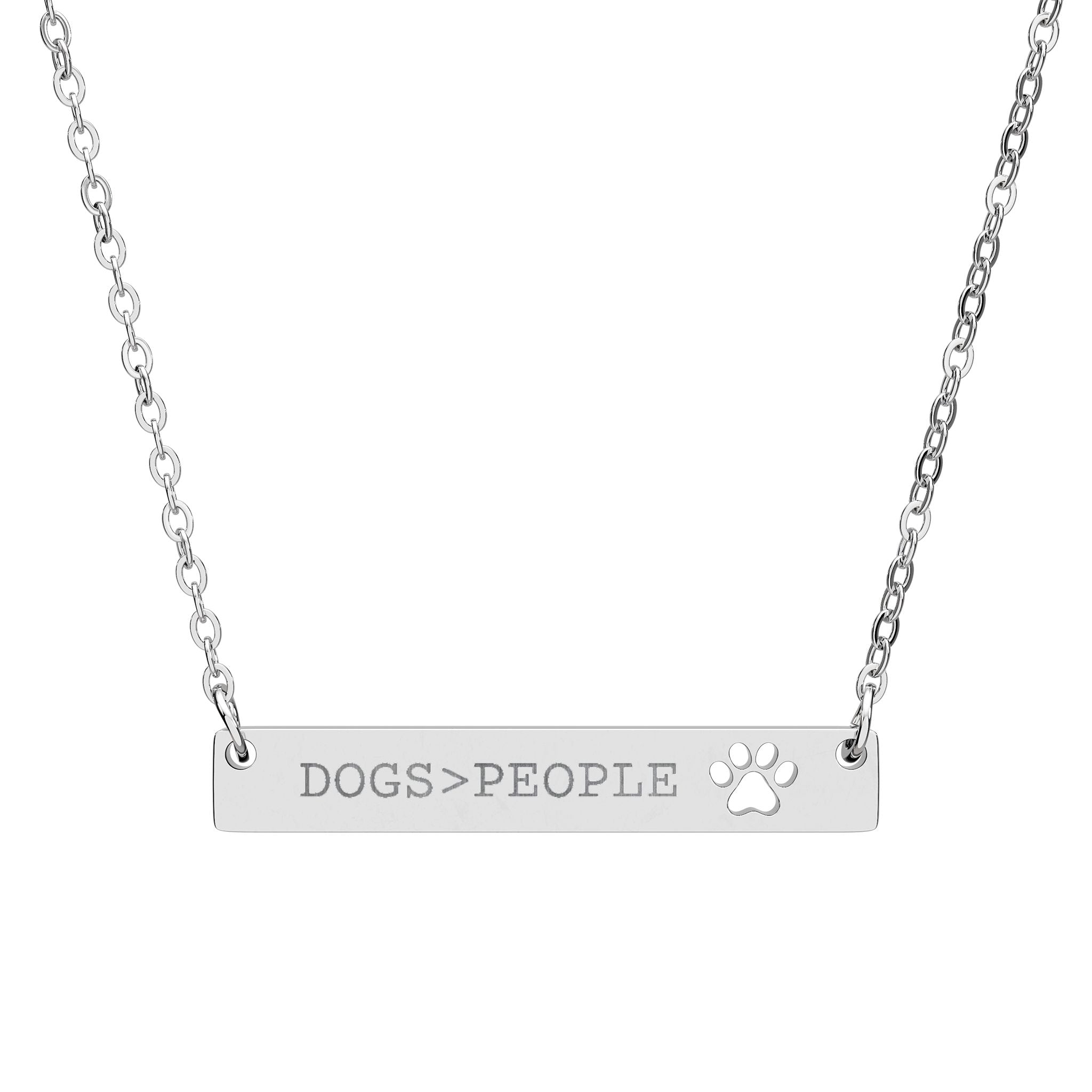 Engraved Stainless Steel Bar Necklace: DOGS>PEOPLE