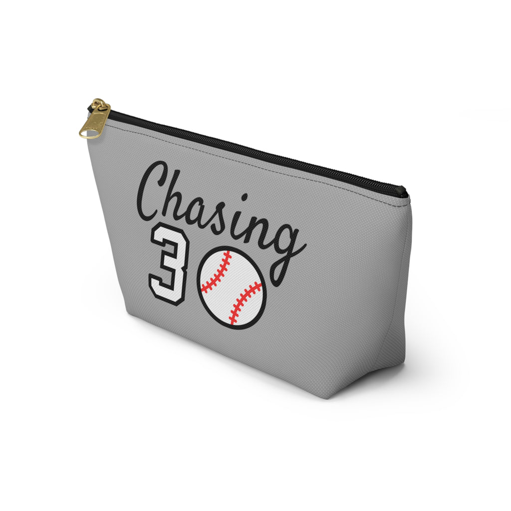 Chasing 30 Gray Zippered Pencil Cosmetic Pouch