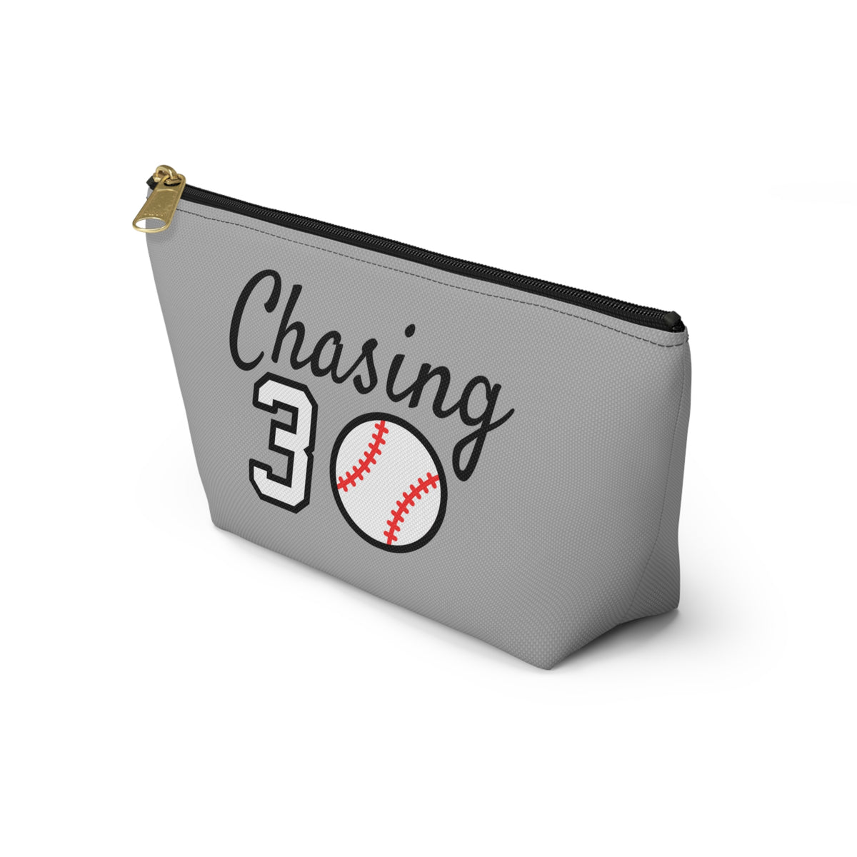 Chasing 30 Gray Zippered Pencil Cosmetic Pouch