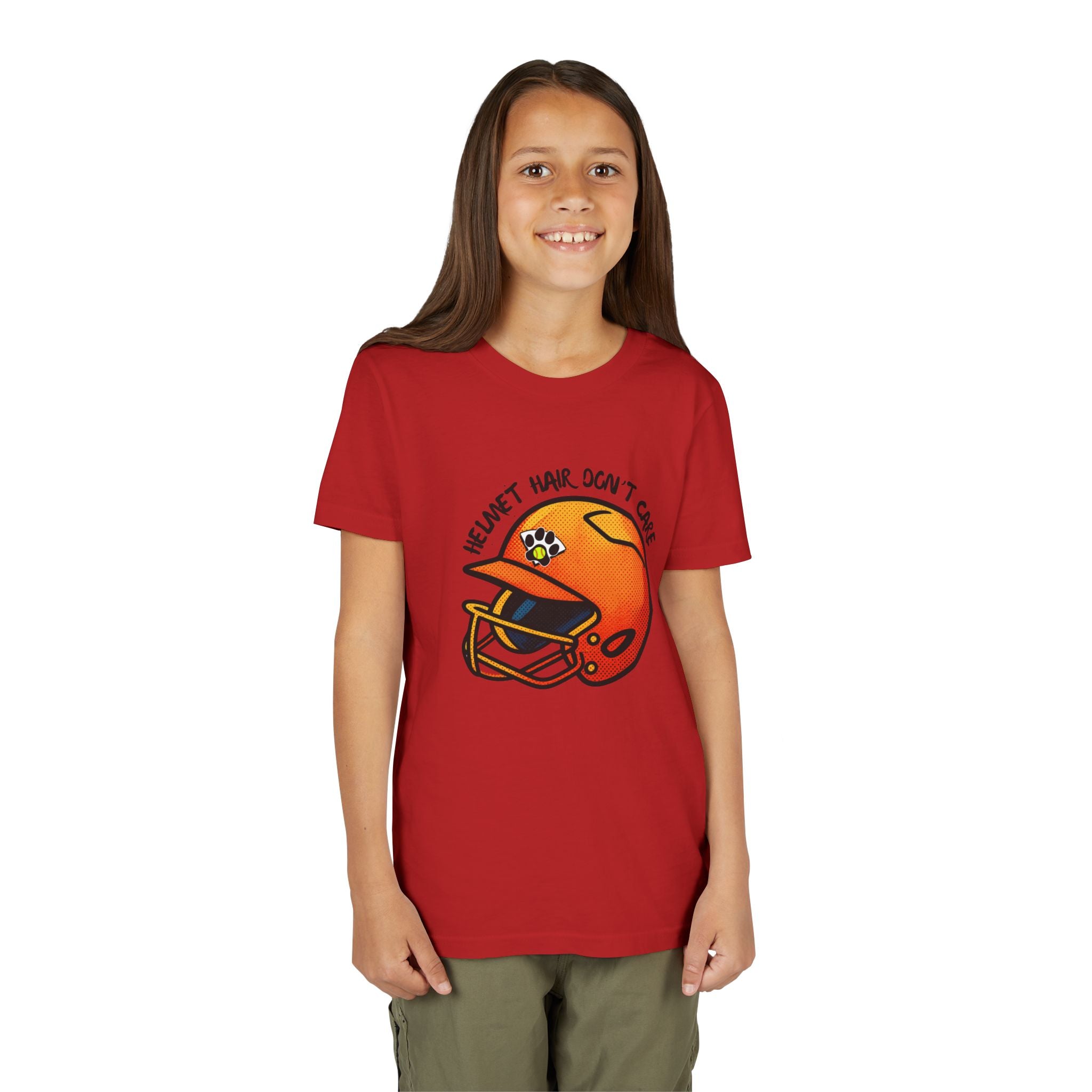 Youth Softball Helmet Hair Short Sleeve  Tee